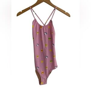 Crewcuts Girl Pink Emoji & Unicorn One-Piece Swimsuit SZ 16/XL
